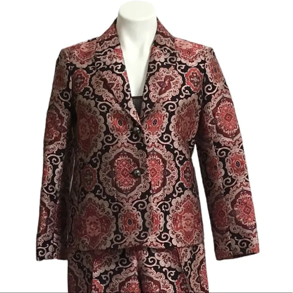 kate spade Red Runway Medallion Jacquard Pantsuit Blazer Size 2 Trousers Size 0